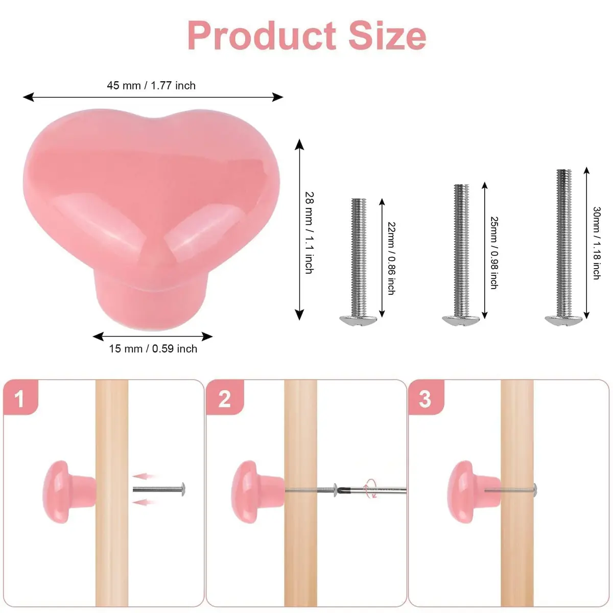 OctinPris Pink Heart Drawer Knobs 45mm (1.77") Ceramic | Set of 6 for Dressers & Cabinets - view 2