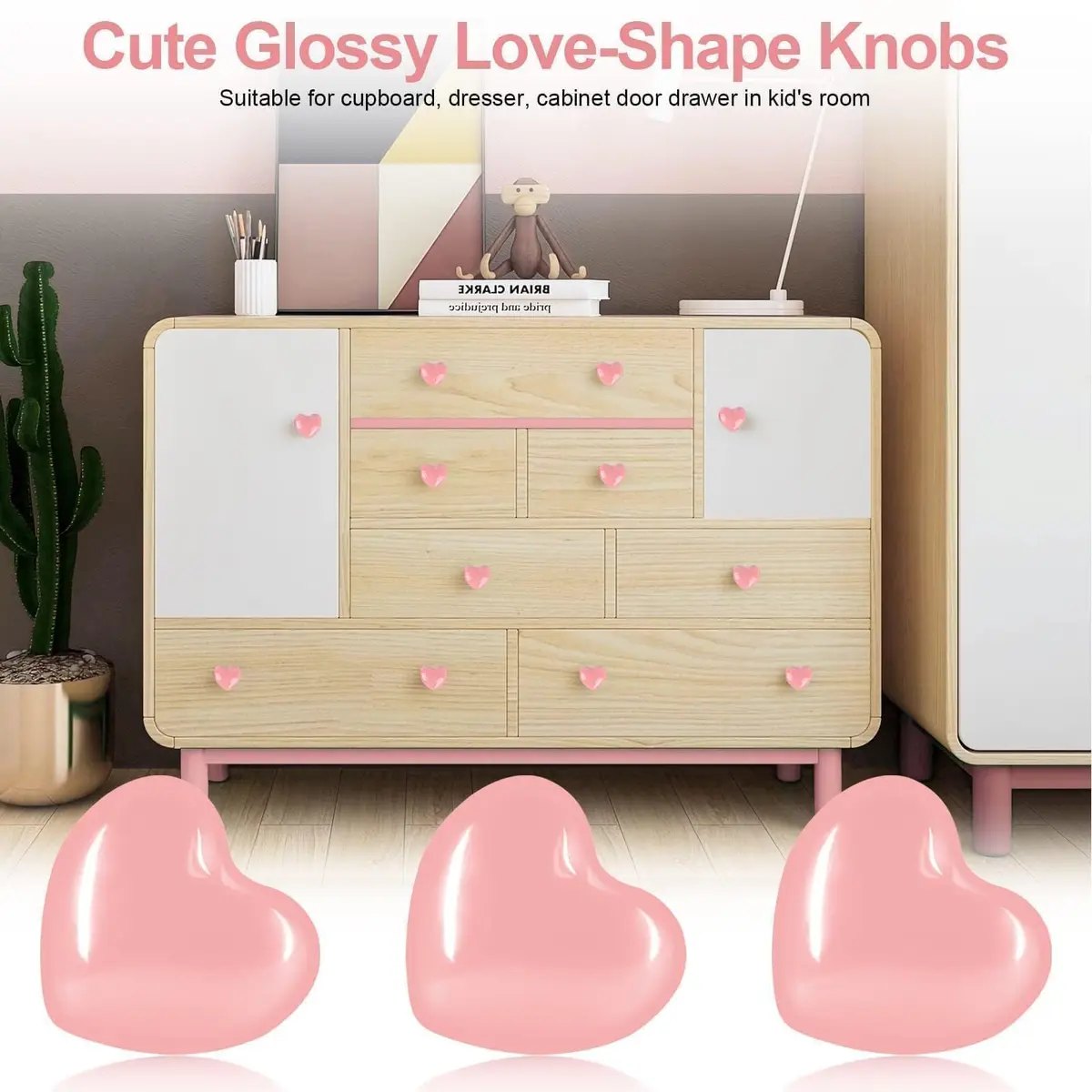 OctinPris Pink Heart Drawer Knobs 45mm (1.77") Ceramic | Set of 6 for Dressers & Cabinets - view 3
