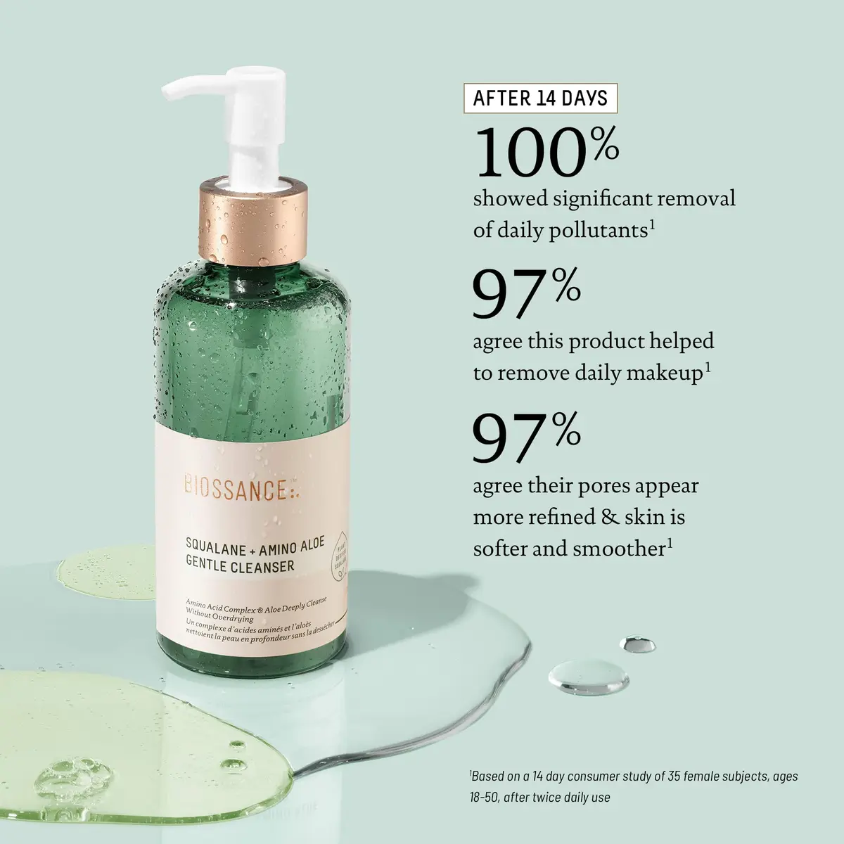 BIOSSANCE Squalane + Amino Aloe Gentle Face Wash 200ml | Hydrating Foaming Cleanser for Sensitive & Oily Skin - view 2