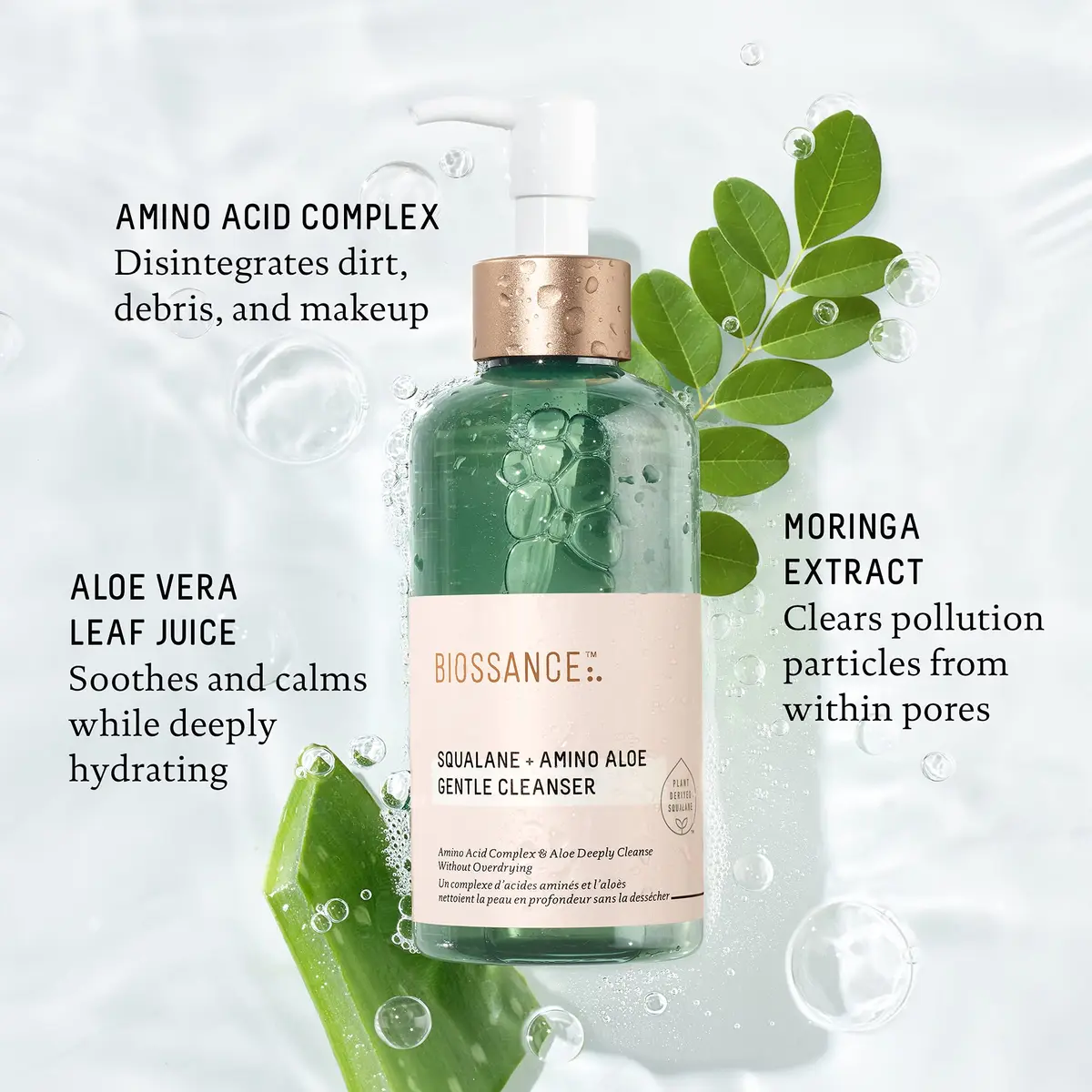 BIOSSANCE Squalane + Amino Aloe Gentle Face Wash 200ml | Hydrating Foaming Cleanser for Sensitive & Oily Skin - view 3