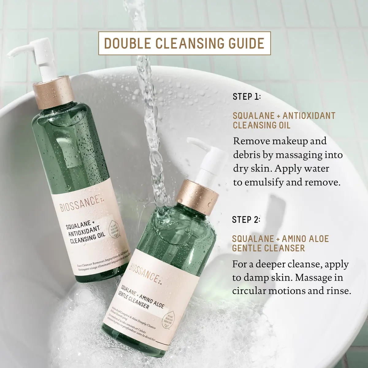 BIOSSANCE Squalane + Amino Aloe Gentle Face Wash 200ml | Hydrating Foaming Cleanser for Sensitive & Oily Skin - view 4