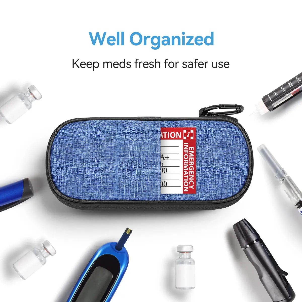 Gelozid Insulin Cooler Travel Case Blue | Compact, Insulated with 2 Reusable Ice Packs for Diabetic Supplies - view 3