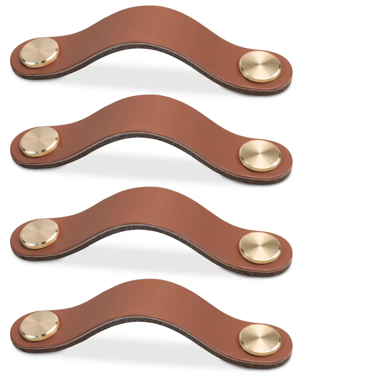 LEREATI Faux Leather Drawer Pulls Light Coffee Cabinet Handles 5 inch (128mm) Hole Center, 4 Pack | Rustic Modern Hardware - main product image