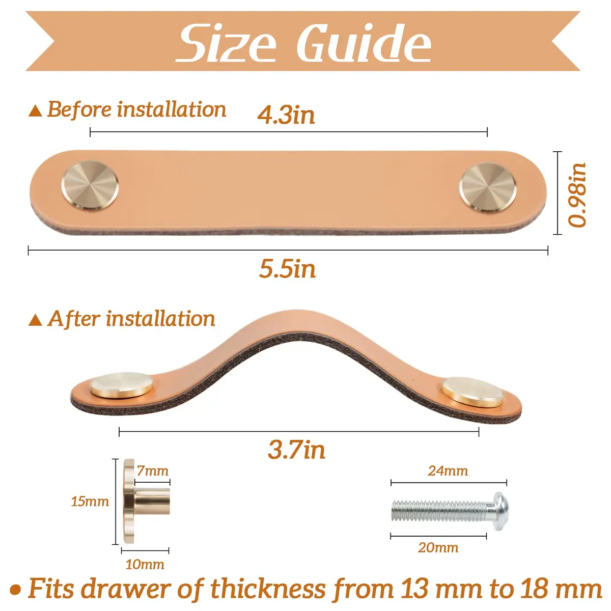 LEREATI 4 Pack Faux Leather Drawer Pulls Cream Cabinet Handles 3.7 inch (96mm) Hole Center | Modern Rustic Hardware for Dressers and Cupboards - view 2