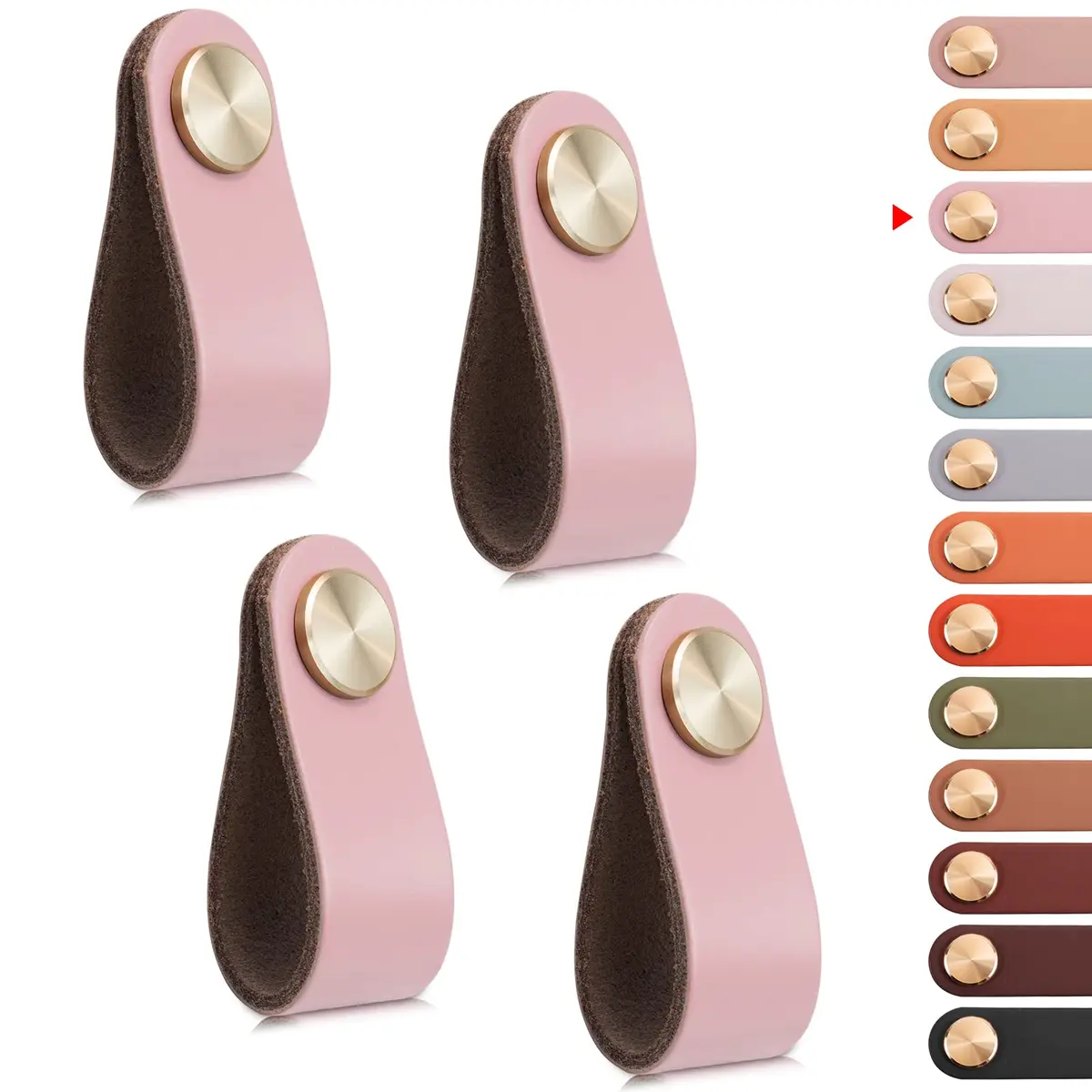 LEREATI 4 Pack Faux Leather Drawer Pulls Pink Cabinet Handles Single Hole Dresser Knobs 140mm x 25mm | Modern & Rustic Style - main product image