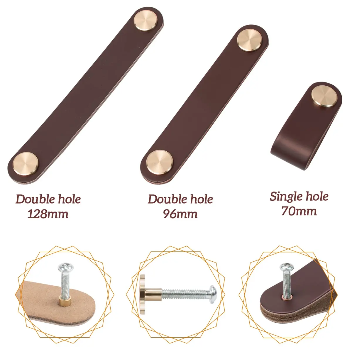 LEREATI 4 Pack Faux Leather Drawer Pulls Pink Cabinet Handles Single Hole Dresser Knobs 140mm x 25mm | Modern & Rustic Style - view 3