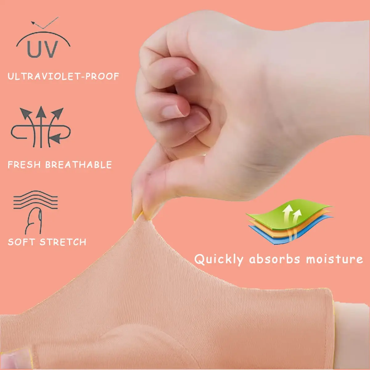COOSLIM Pink Half-Finger UV Protection Gloves for Gel Nail Lamp | UPF 50+ for Manicures - view 3
