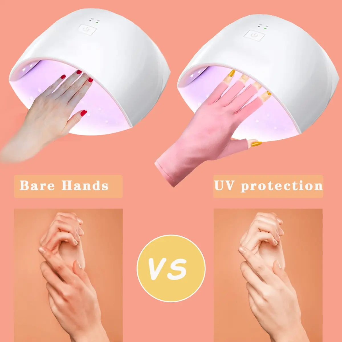 COOSLIM Pink Half-Finger UV Protection Gloves for Gel Nail Lamp | UPF 50+ for Manicures - view 4