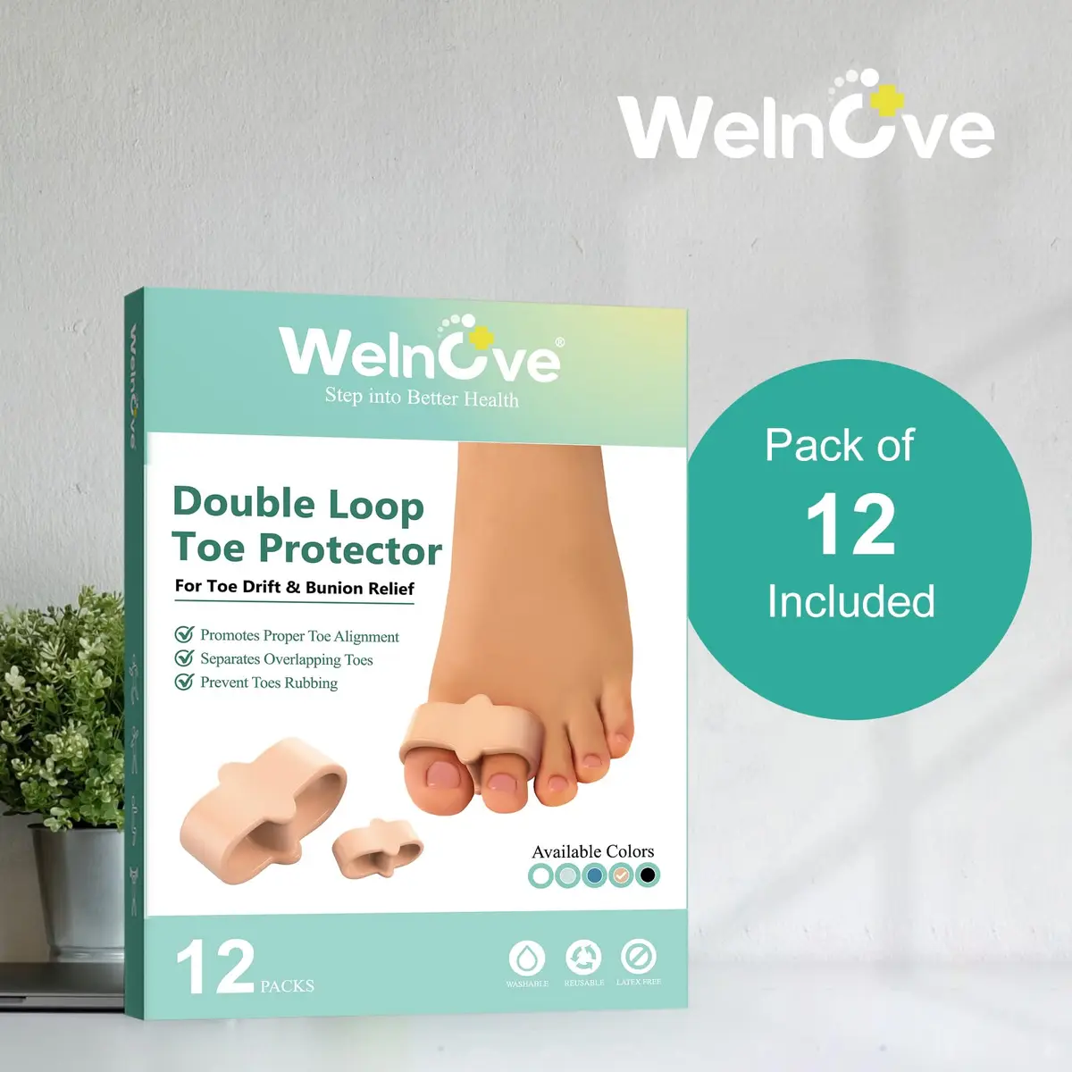 Welnove Bunion Corrector Pack of 12 | Toe Separators for Overlap & Bunions, Soft Gel, Reusable, Suitable for Men & Women - view 6