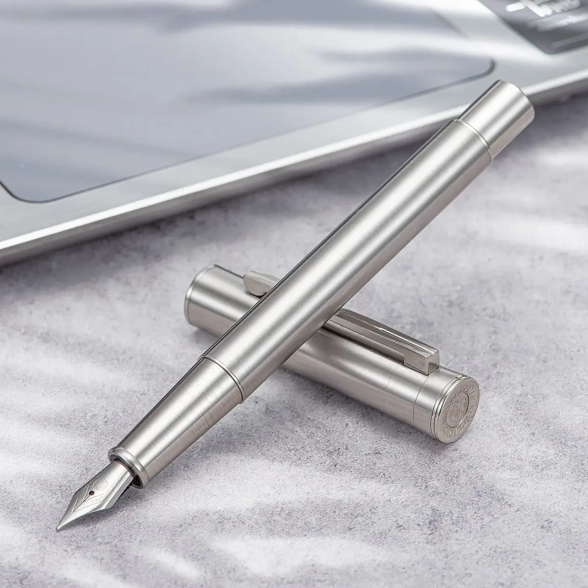 Asvine 1861 Stainless Steel Fountain Pen with Long Blade Nib & Metal Case | Smooth Writing for Professionals - view 2