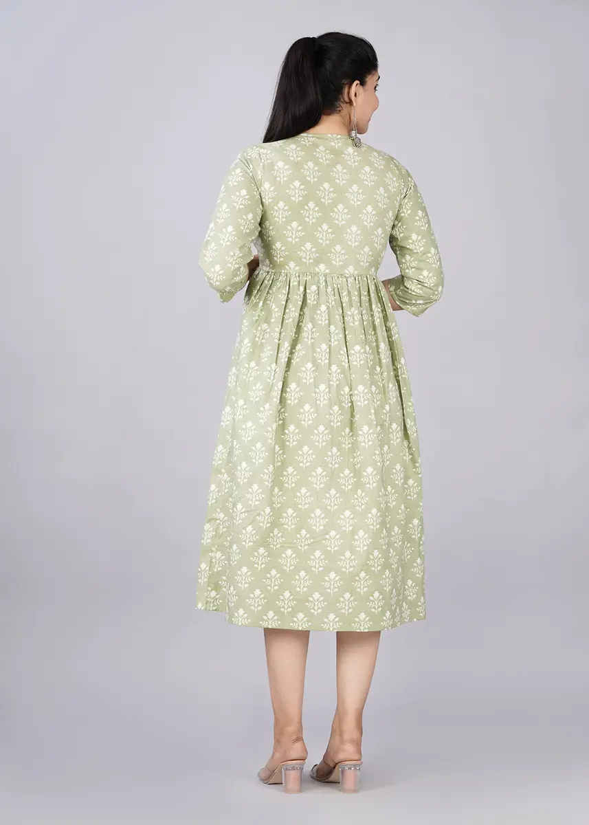 Jikonet Green Floral Maternity Kurti Dress XX-Large (47 Inch / 119.4 cm) | Long Sleeve Breastfeeding Friendly - view 4