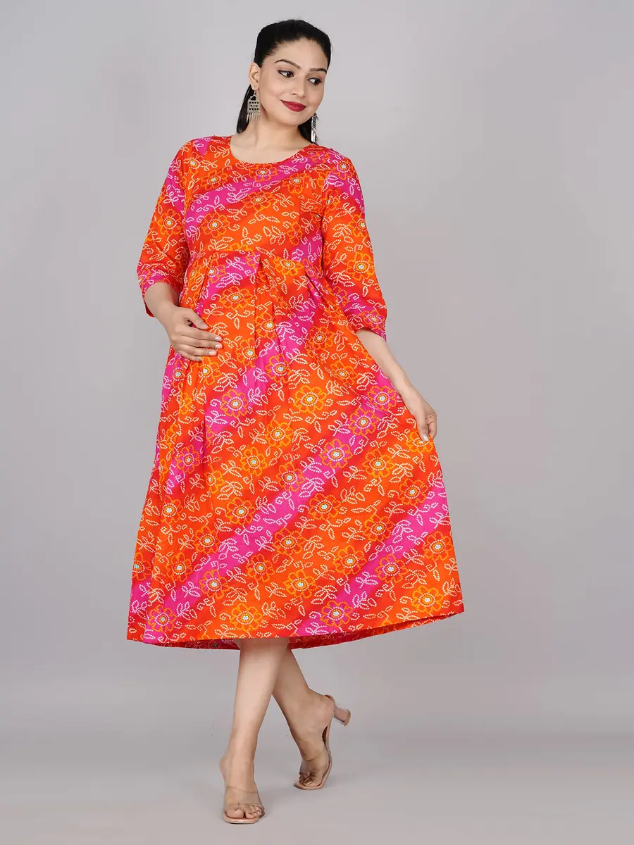 Jikonet Women's Red Floral Maternity Kurti Dress with Concealed Zips for Feeding - XX-Large (47 Inch Length) - view 5
