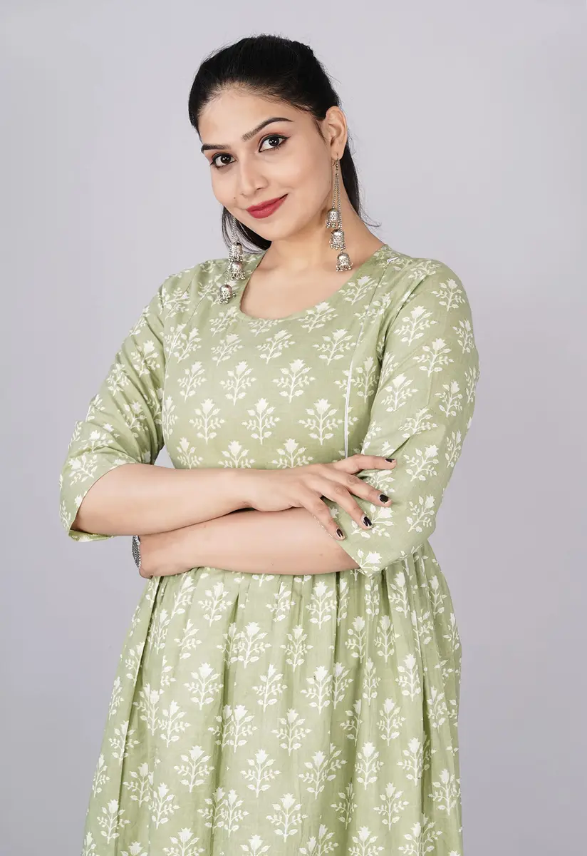 Jikonet Women's Maternity Floral Maxi Dress with Long Sleeves & Concealed Zips - Cardamom Green, Large (47 Inch Length) - view 6