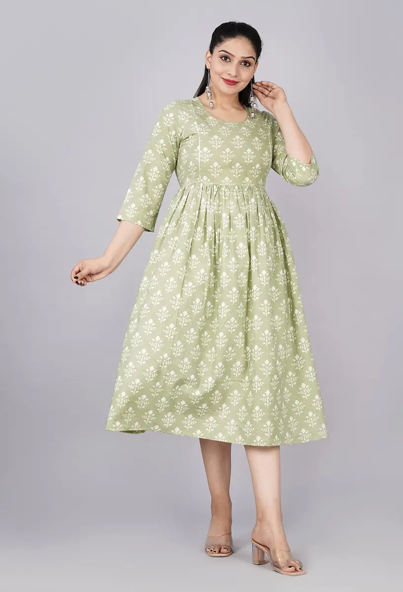 Jikonet Women's Maternity Floral Maxi Dress with Long Sleeves & Concealed Zips - Cardamom Green, Large (47 Inch Length) - view 7