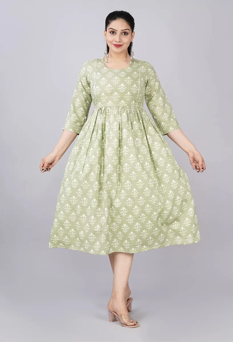 Jikonet Women's Maternity Floral Maxi Dress with Long Sleeves & Concealed Zips - Cardamom Green, Large (47 Inch Length) - view 2