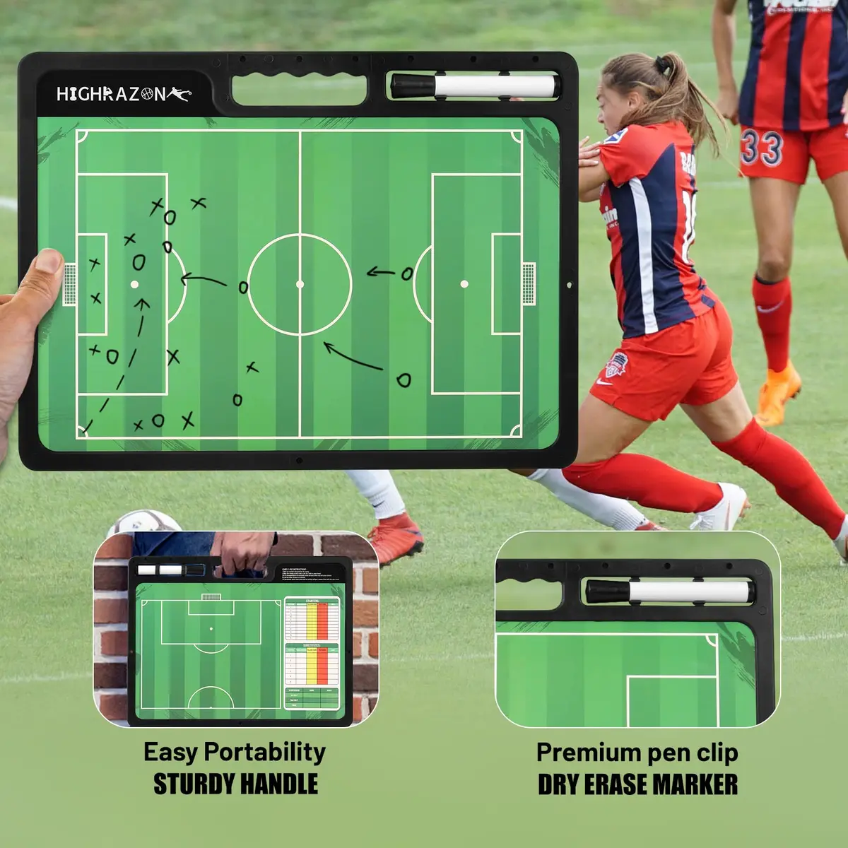 HIGHRAZON Dry Erase Soccer Clipboard 16.5''Lx12.4''W | Portable Double-Sided Coaching Board - view 5