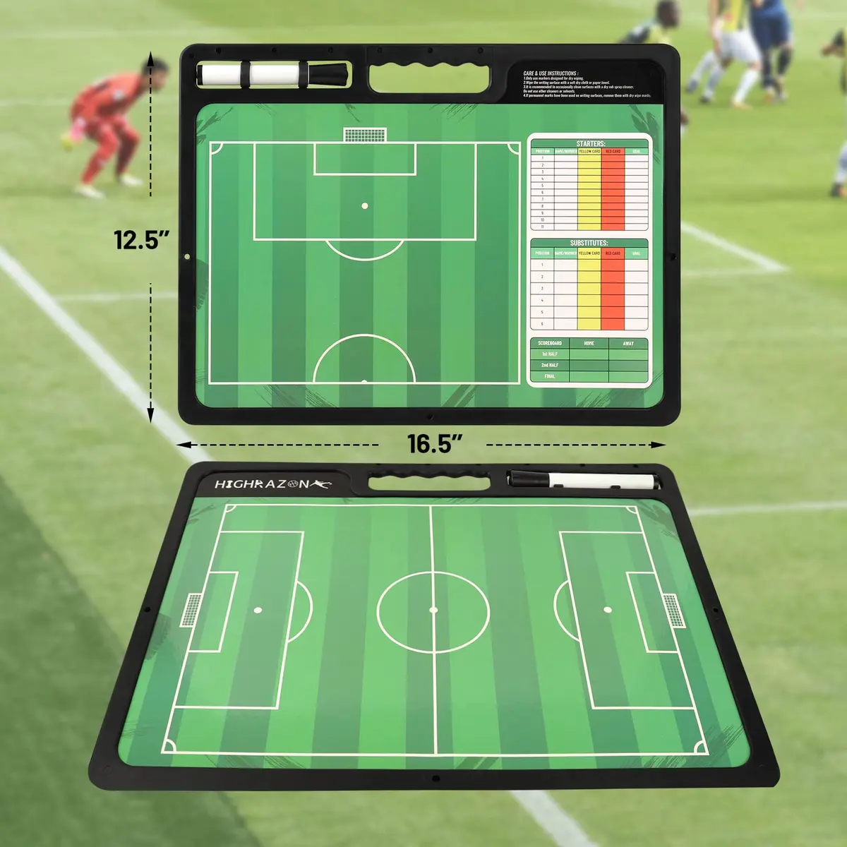 HIGHRAZON Dry Erase Soccer Clipboard 16.5''Lx12.4''W | Portable Double-Sided Coaching Board - view 2