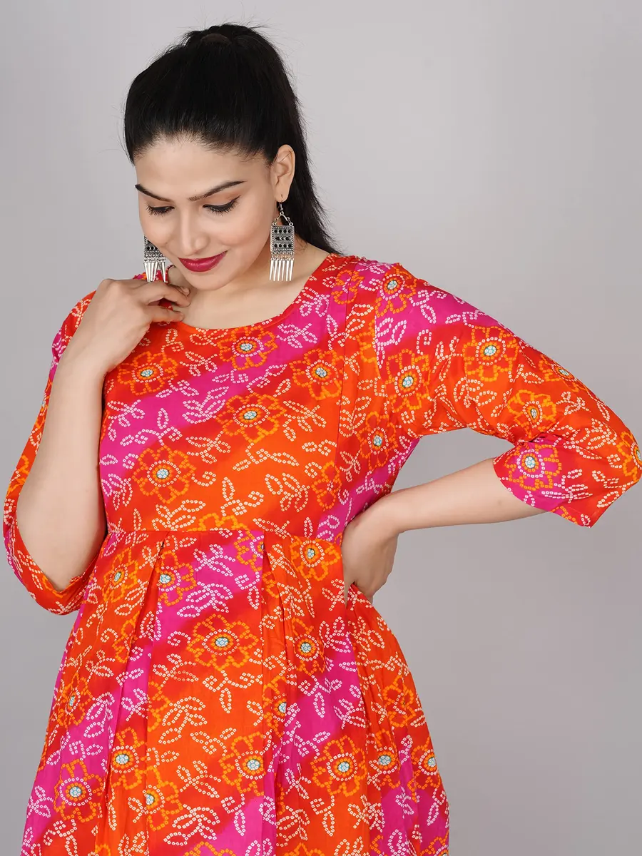 Jikonet Women's Maternity Red Dress Kurti for Pregnancy & Breastfeeding | Casual Floral Maxi with Long Sleeves - view 7
