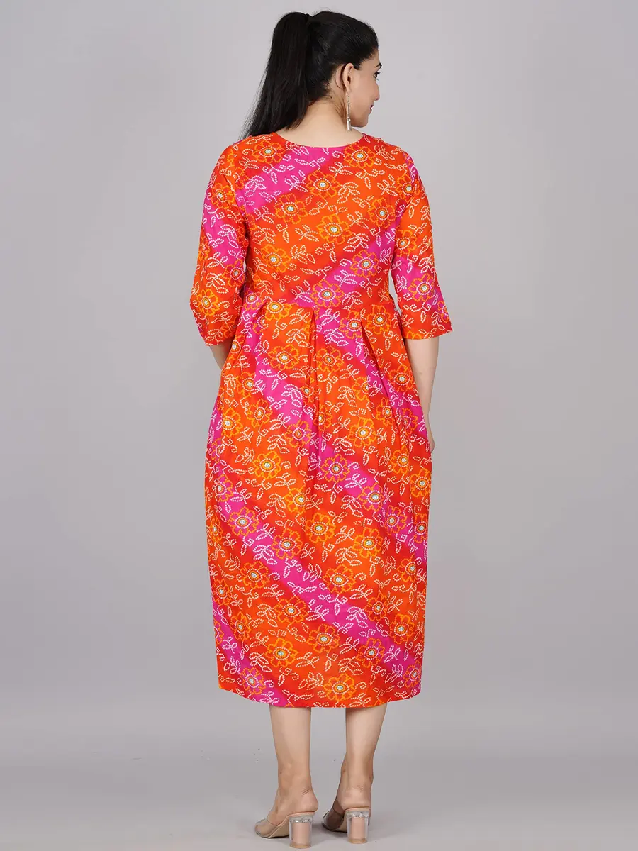 Jikonet Women's Maternity Red Dress Kurti for Pregnancy & Breastfeeding | Casual Floral Maxi with Long Sleeves - view 3