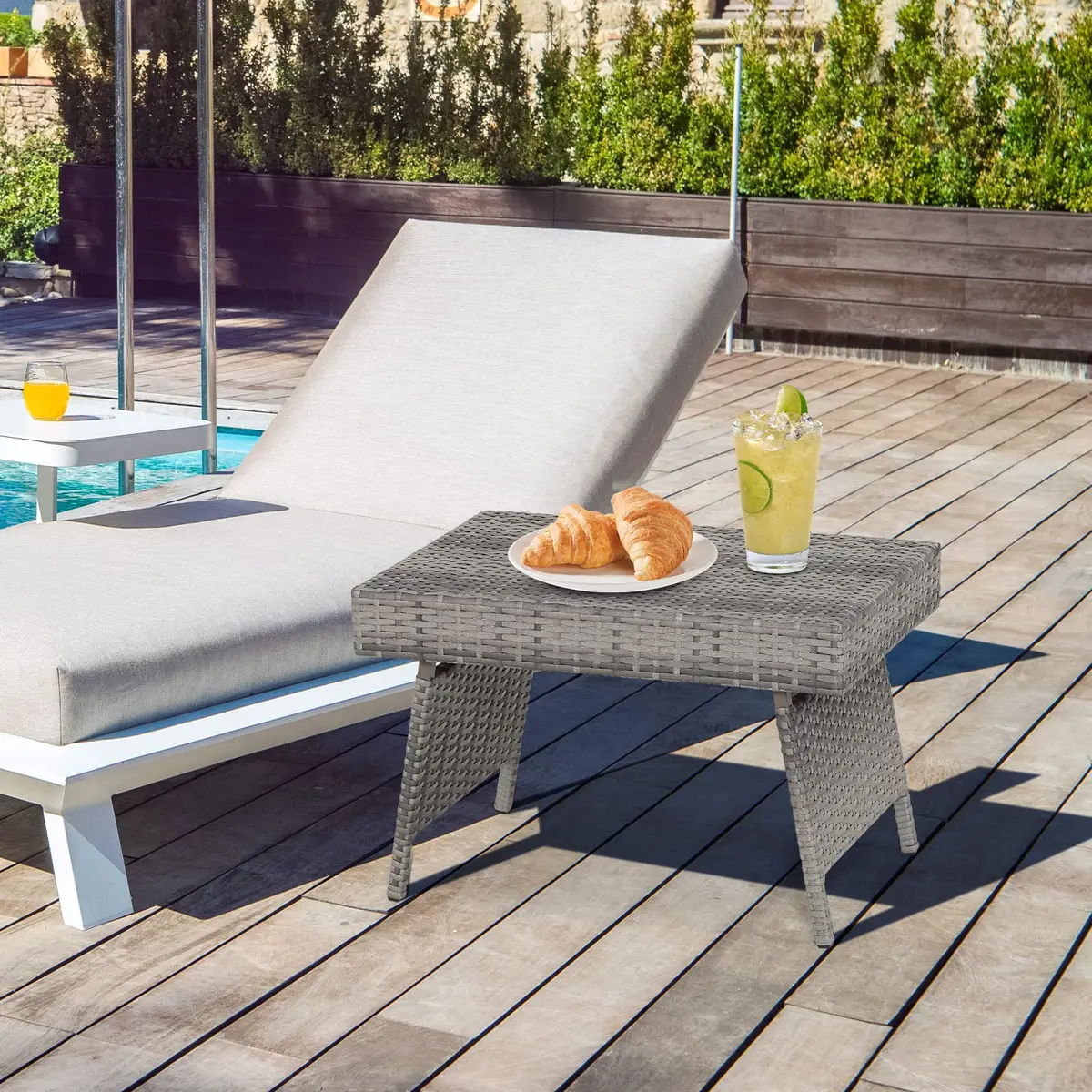 HAPPYGRILL Outdoor Wicker Table Folding Rattan Side Table 24" x 16" | Foldable Patio Garden Table - view 3