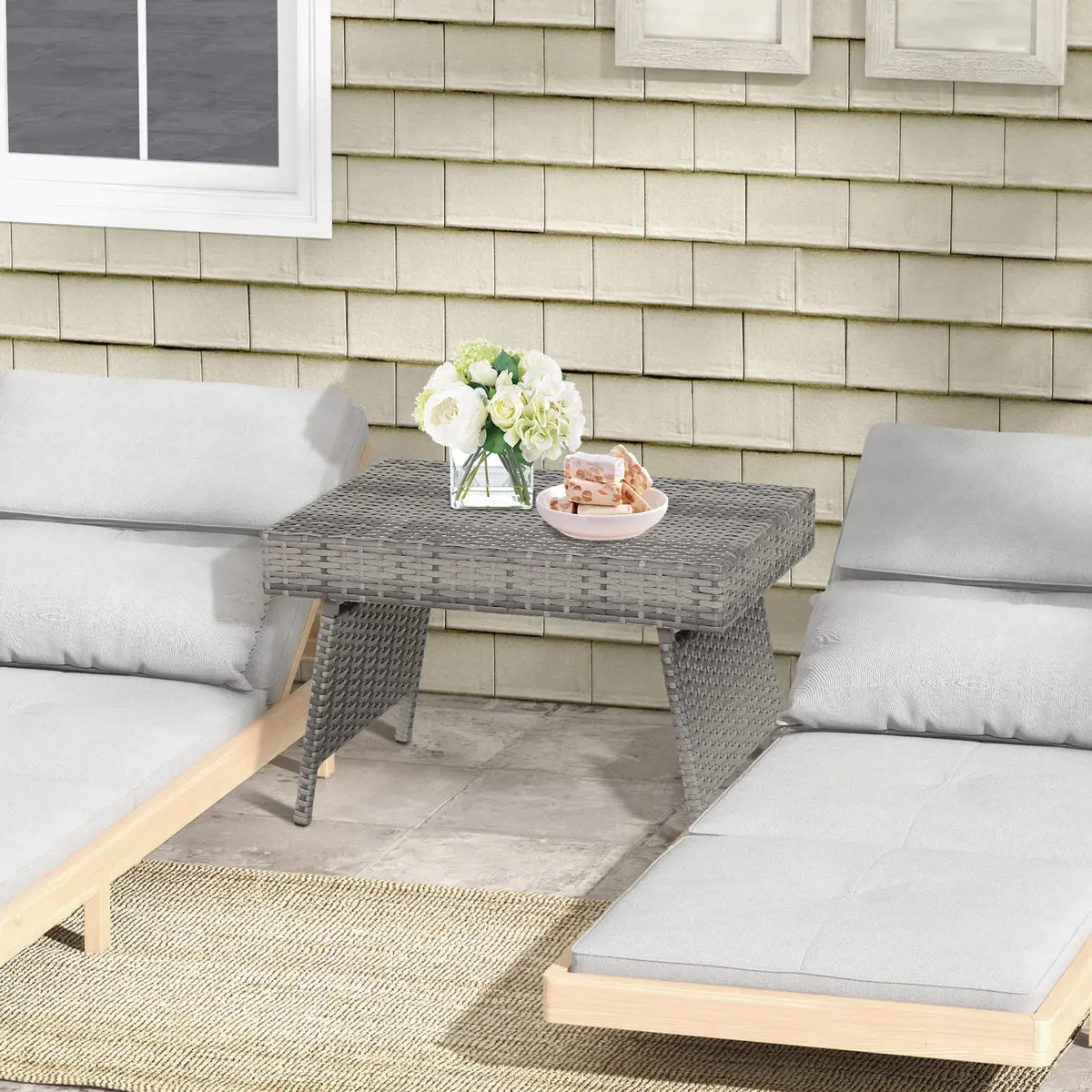 HAPPYGRILL Outdoor Wicker Table Folding Rattan Side Table 24" x 16" | Foldable Patio Garden Table - view 4