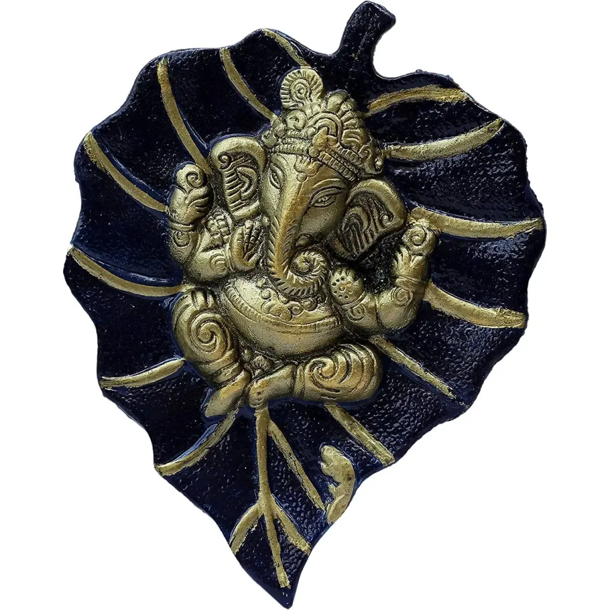Craft Trade Navy Blue Leaf Ganesha Wall Hanging 19cm (7.5in) x 15cm (6in) | Vastu Item for Good Luck - main product image