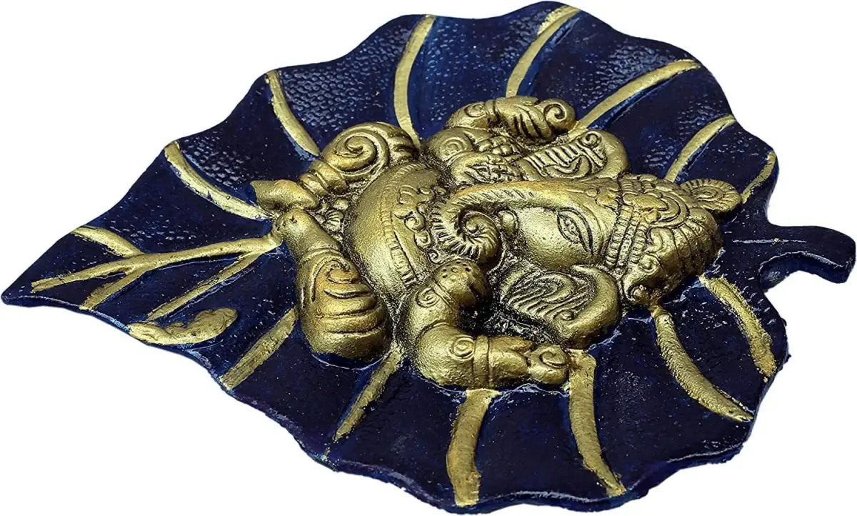 Craft Trade Navy Blue Leaf Ganesha Wall Hanging 19cm (7.5in) x 15cm (6in) | Vastu Item for Good Luck - view 6