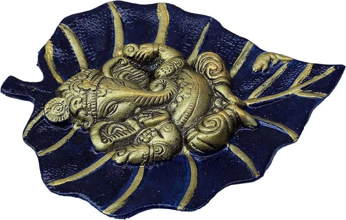 Craft Trade Navy Blue Leaf Ganesha Wall Hanging 19cm (7.5in) x 15cm (6in) | Vastu Item for Good Luck - view 7