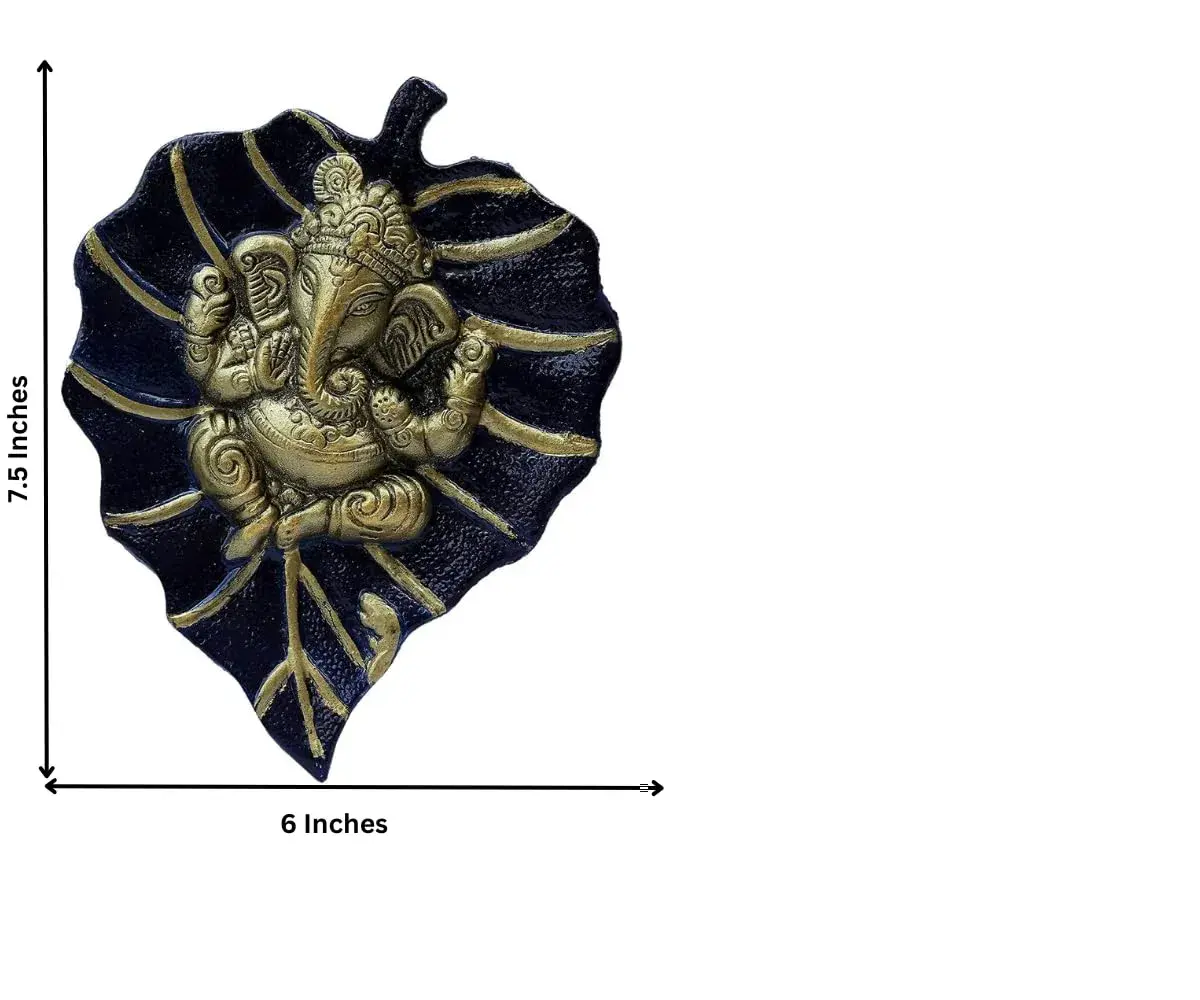 Craft Trade Navy Blue Leaf Ganesha Wall Hanging 19cm (7.5in) x 15cm (6in) | Vastu Item for Good Luck - view 4