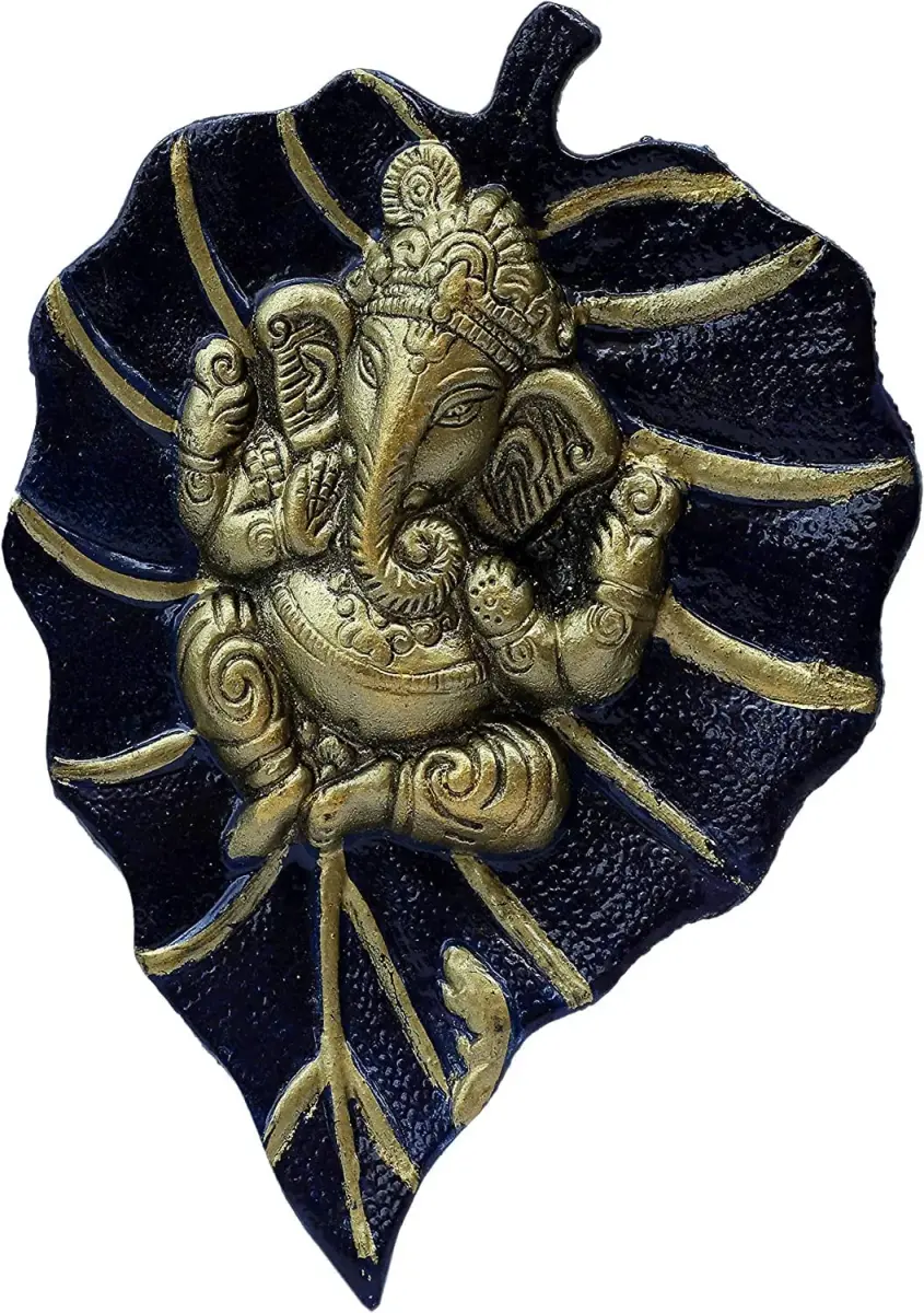 Craft Trade Navy Blue Leaf Ganesha Wall Hanging 19cm (7.5in) x 15cm (6in) | Vastu Item for Good Luck - view 5