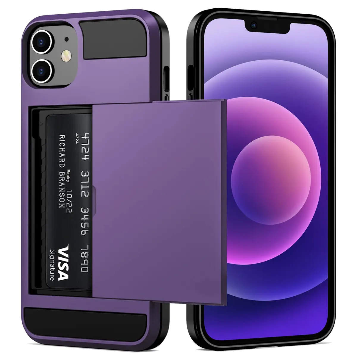 Vofolen iPhone 12 Case Wallet with Card Holder, 6.1 Inch GreyPurple | Dual-Layered Protective Cover - main product image