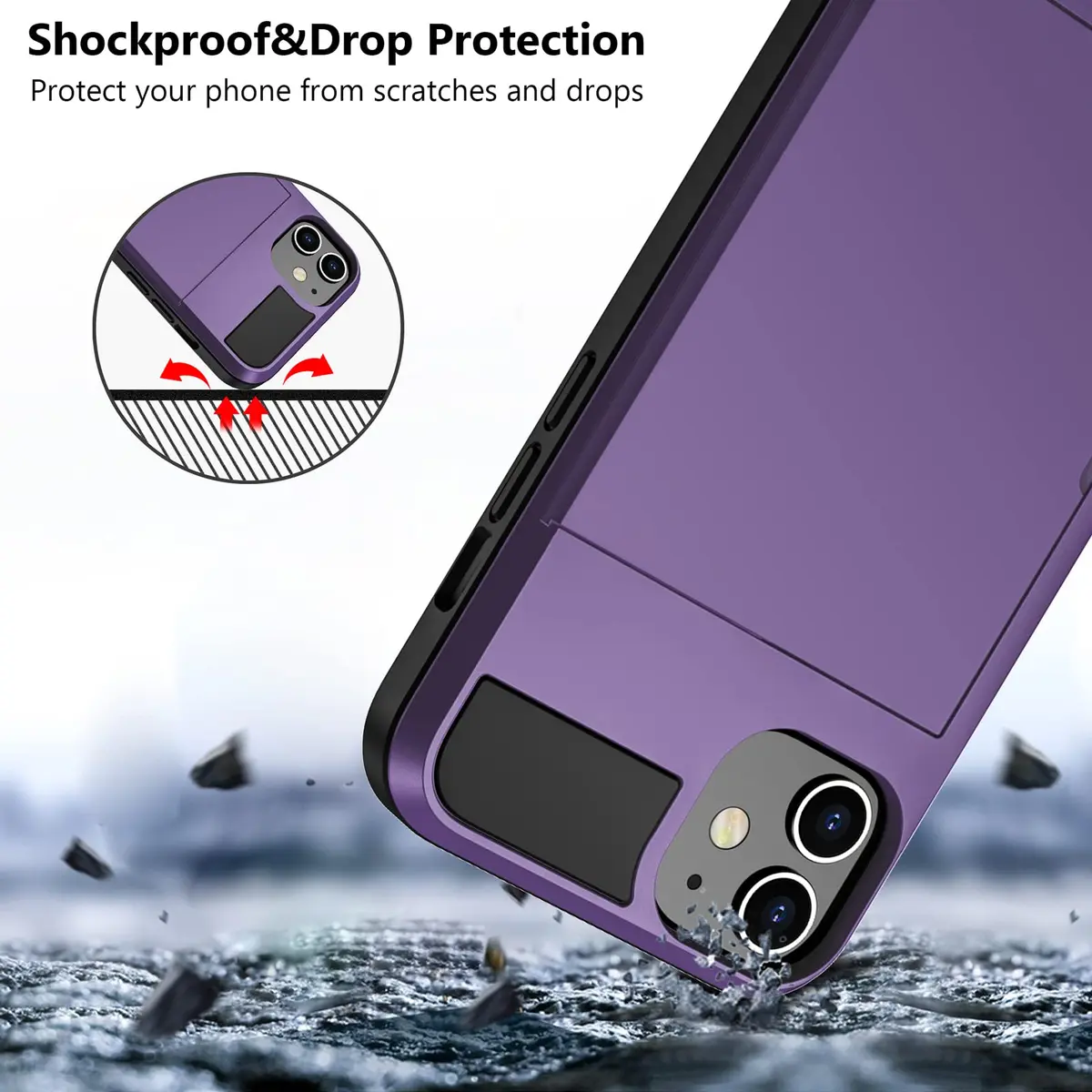 Vofolen iPhone 12 Case Wallet with Card Holder, 6.1 Inch GreyPurple | Dual-Layered Protective Cover - view 6