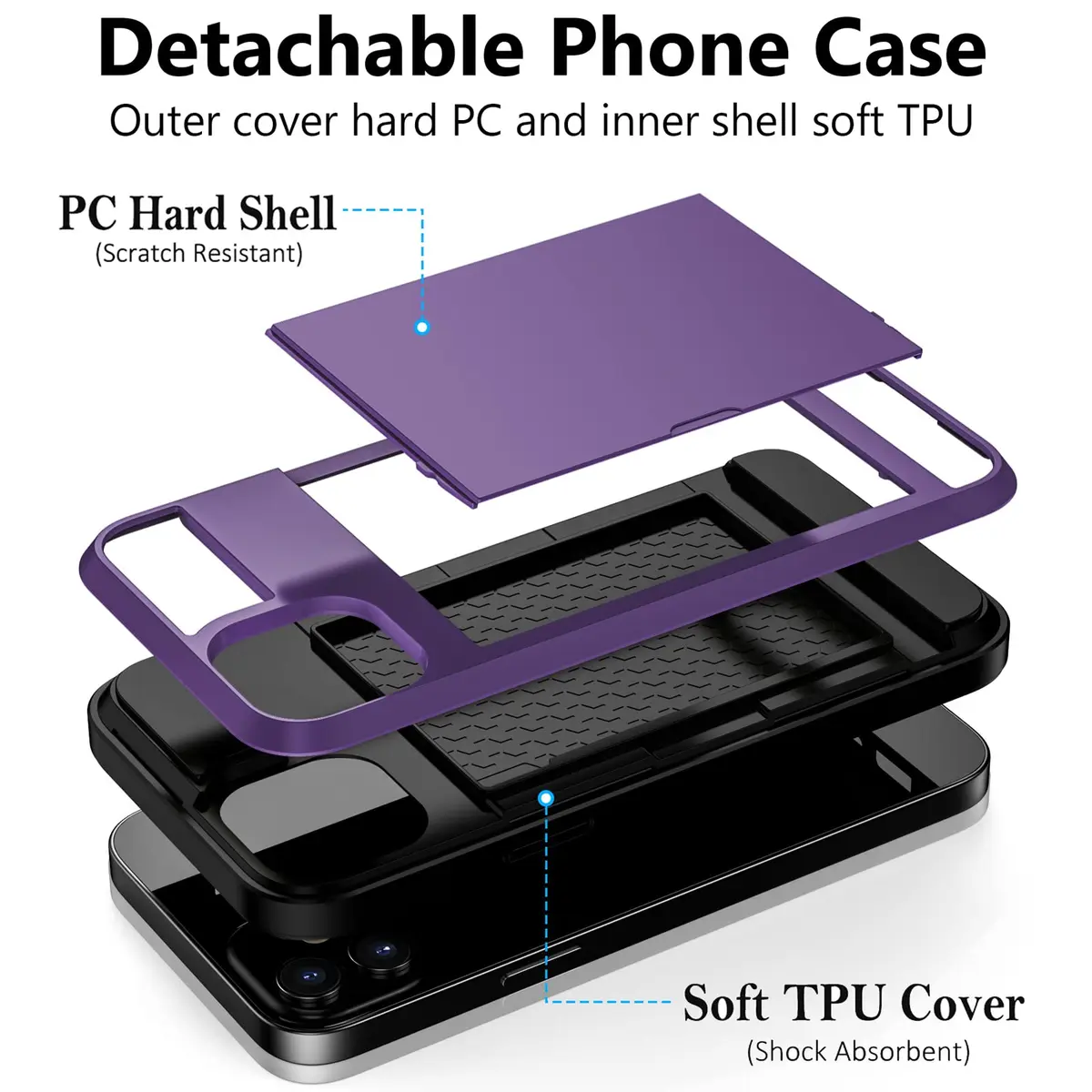 Vofolen iPhone 12 Case Wallet with Card Holder, 6.1 Inch GreyPurple | Dual-Layered Protective Cover - view 2