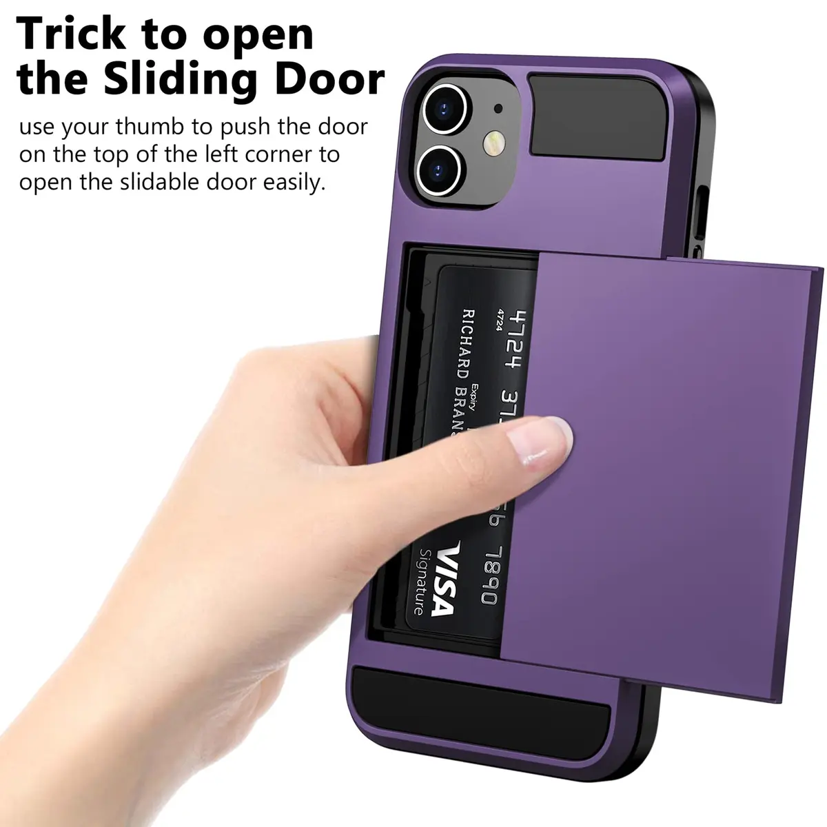 Vofolen iPhone 12 Case Wallet with Card Holder, 6.1 Inch GreyPurple | Dual-Layered Protective Cover - view 3