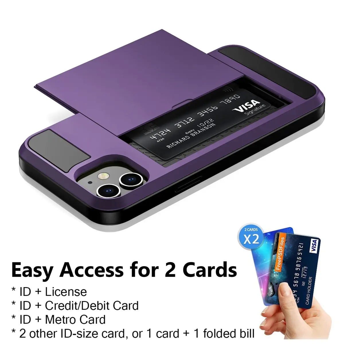 Vofolen iPhone 12 Case Wallet with Card Holder, 6.1 Inch GreyPurple | Dual-Layered Protective Cover - view 4