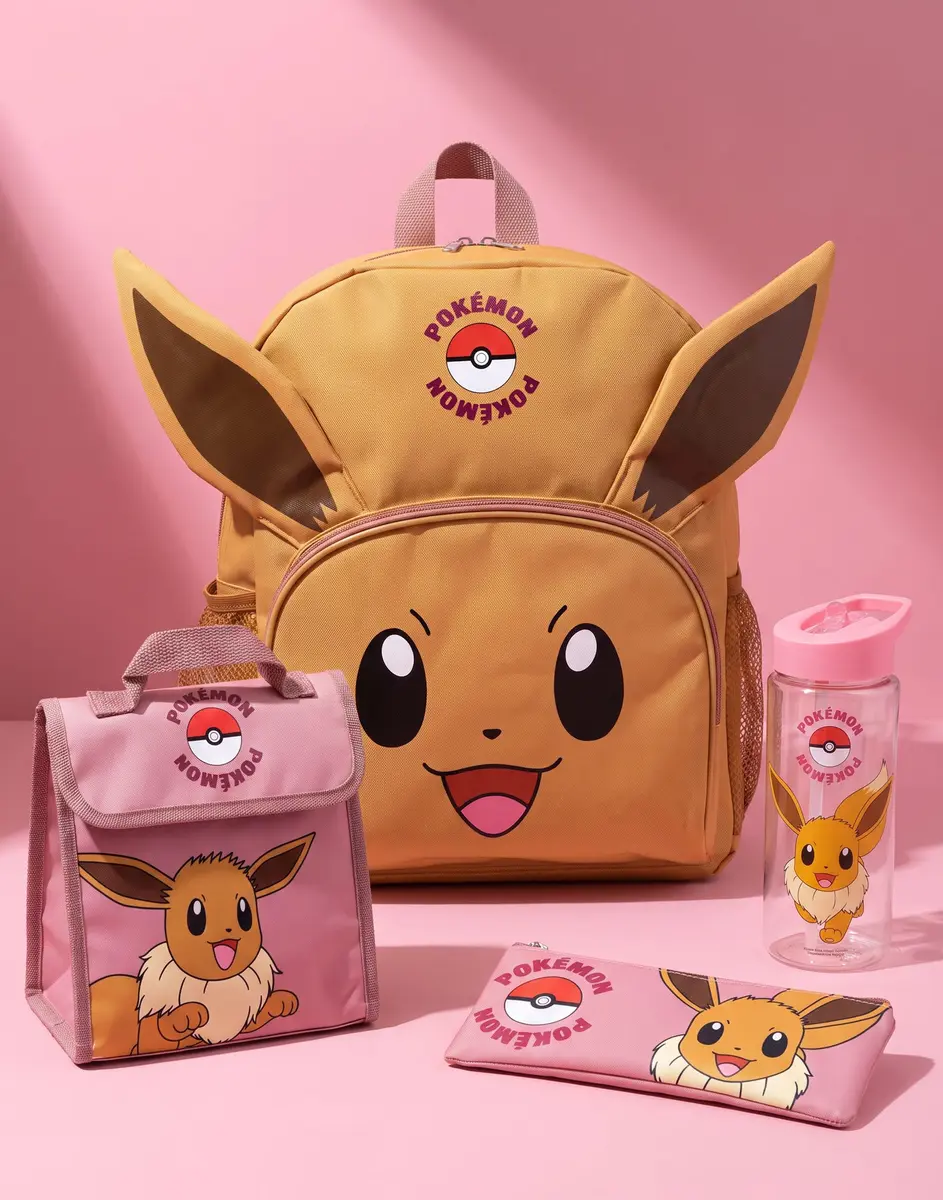 Pokémon Eevee Kids 4 Piece Backpack Set Brown Pink Rucksack Lunch Bag Pencil Case Water Bottle School Accessories Bundle - view 8