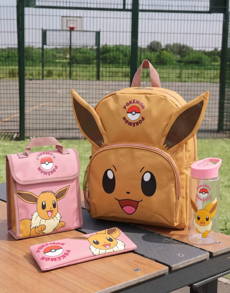 Pokémon Eevee Kids 4 Piece Backpack Set Brown Pink Rucksack Lunch Bag Pencil Case Water Bottle School Accessories Bundle - view 3