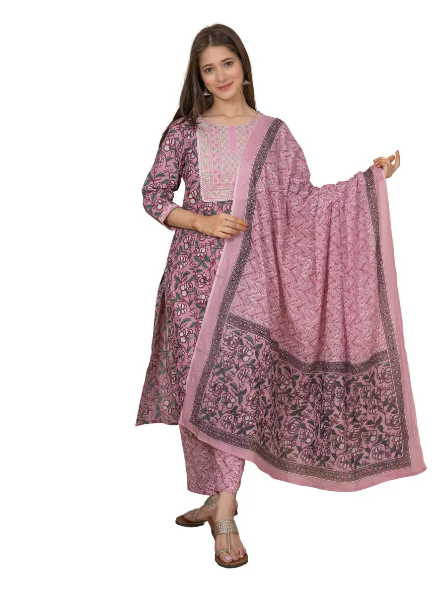 Meera Fab Women's Cotton Printed Kurta Set XX-Large Pink | Light & Soft for Indian Climate - main product image
