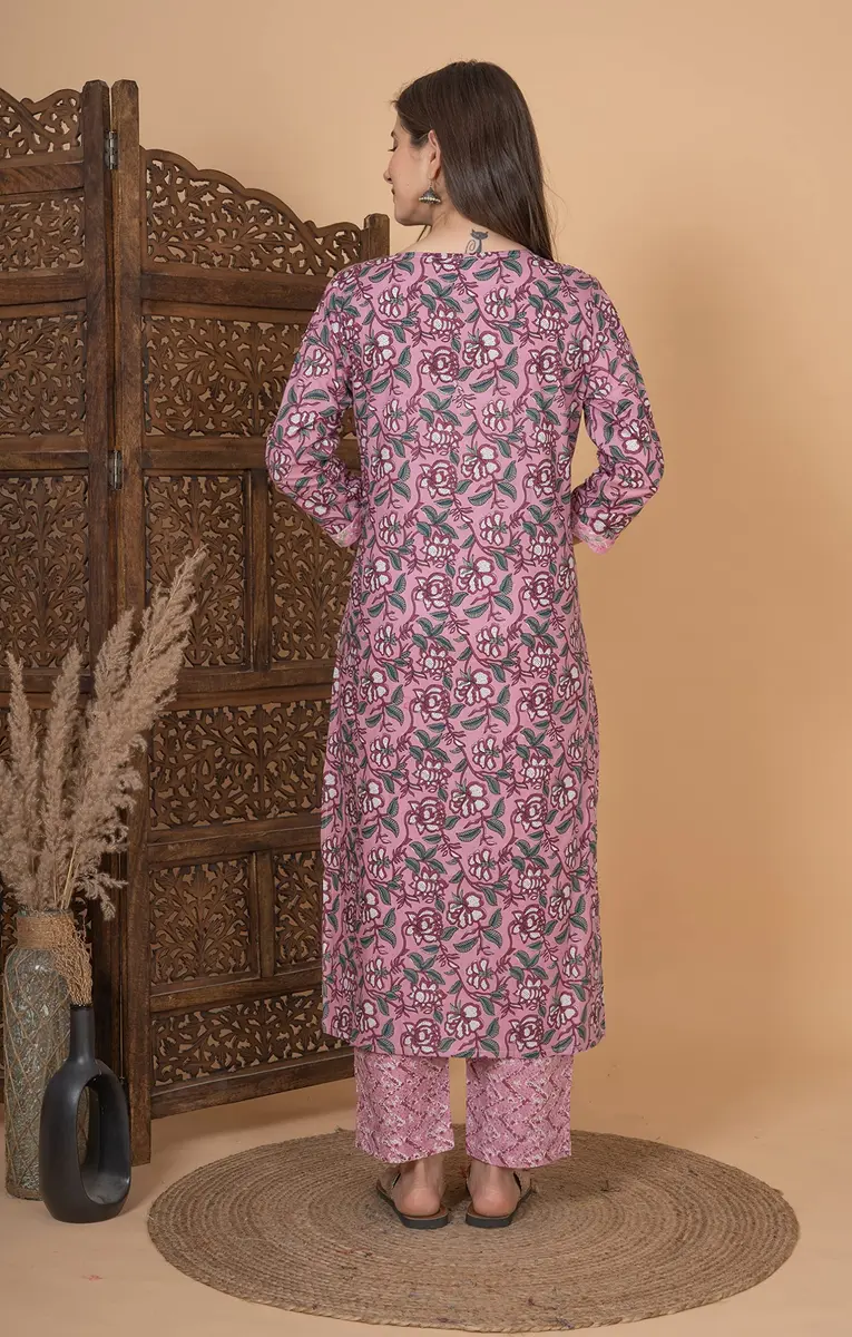 Meera Fab Women's Cotton Printed Kurta Set XX-Large Pink | Light & Soft for Indian Climate - view 8