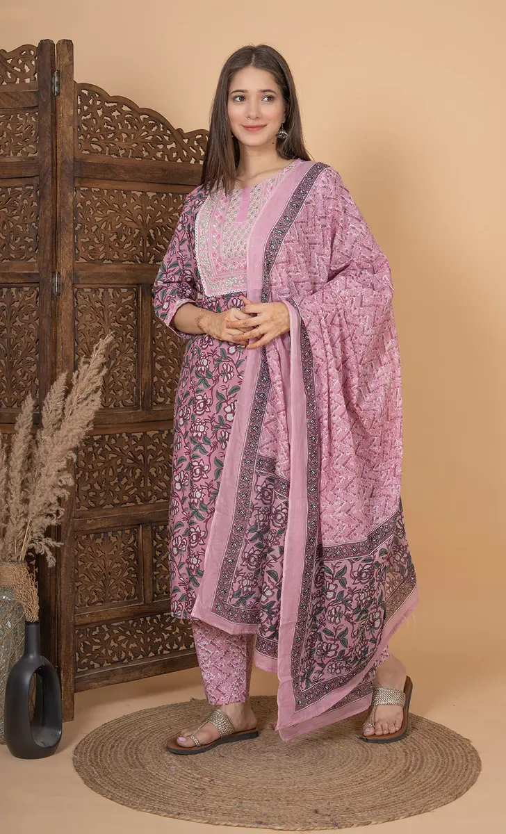 Meera Fab Women's Cotton Printed Kurta Set XX-Large Pink | Light & Soft for Indian Climate - view 2