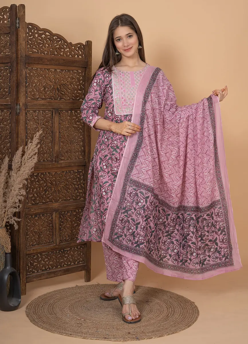 Meera Fab Women's Cotton Printed Kurta Set XX-Large Pink | Light & Soft for Indian Climate - view 4