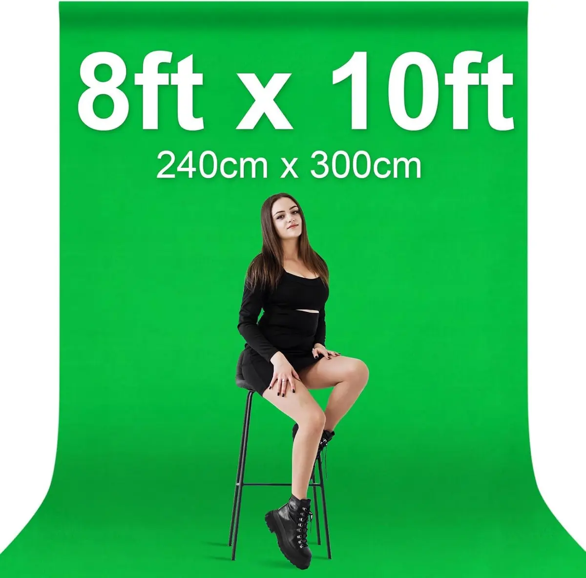 EMART 8x10ft (2.4x3m) Green Screen Backdrop, Photography Greenscreen Background Cloth with Rod Pocket & Clips - view 2