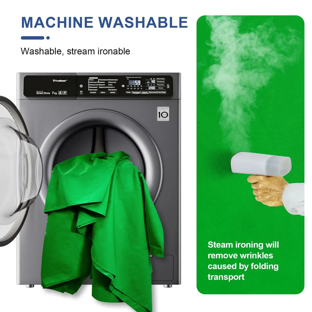 EMART 8x10ft (2.4x3m) Green Screen Backdrop, Photography Greenscreen Background Cloth with Rod Pocket & Clips - view 3