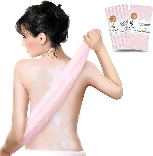 Yiclick Exfoliating Washcloth Towel 2 Pack Pink | Soft & Rough Nylon Body Scrubber for Back & Sensitive Skin - view 2