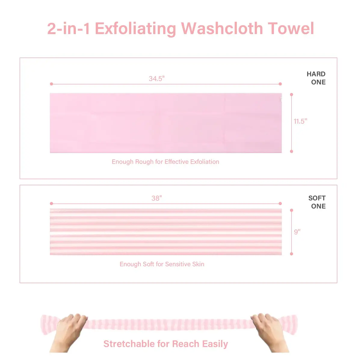 Yiclick Exfoliating Washcloth Towel 2 Pack Pink | Soft & Rough Nylon Body Scrubber for Back & Sensitive Skin - view 8