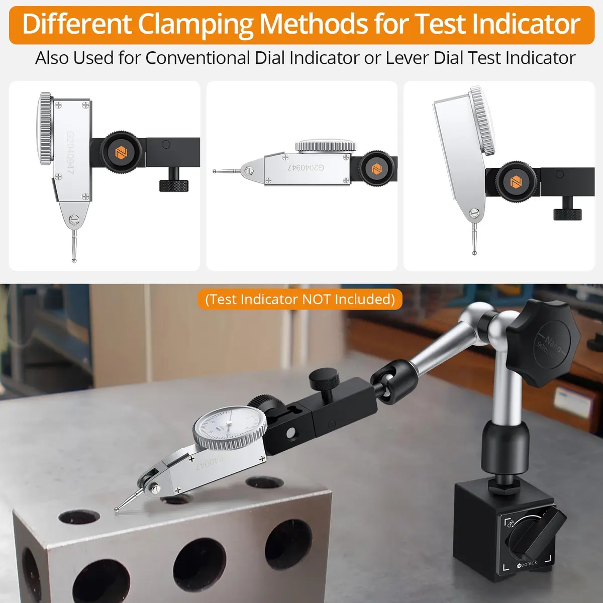 Neoteck Magnetic Base Stand for Test Indicators | 90lbs/40kg Tensile Force, Steel, Compact & Precise - view 5