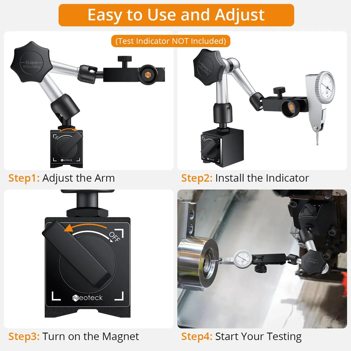 Neoteck Magnetic Base Stand for Test Indicators | 90lbs/40kg Tensile Force, Steel, Compact & Precise - view 6
