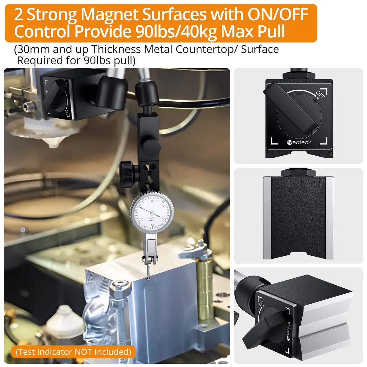 Neoteck Magnetic Base Stand for Test Indicators | 90lbs/40kg Tensile Force, Steel, Compact & Precise - view 3