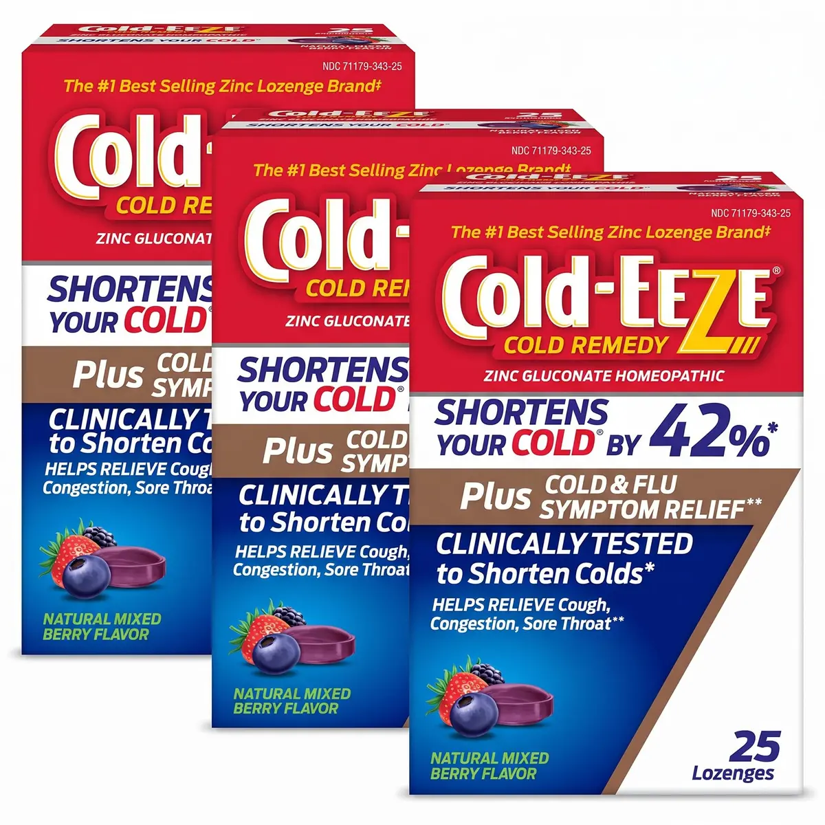 Cold-Eeze Plus Cold & Flu Zinc Lozenges 25 Count | Natural Mixed Berry, Homeopathic Relief, Shortens Cold Duration - main product image