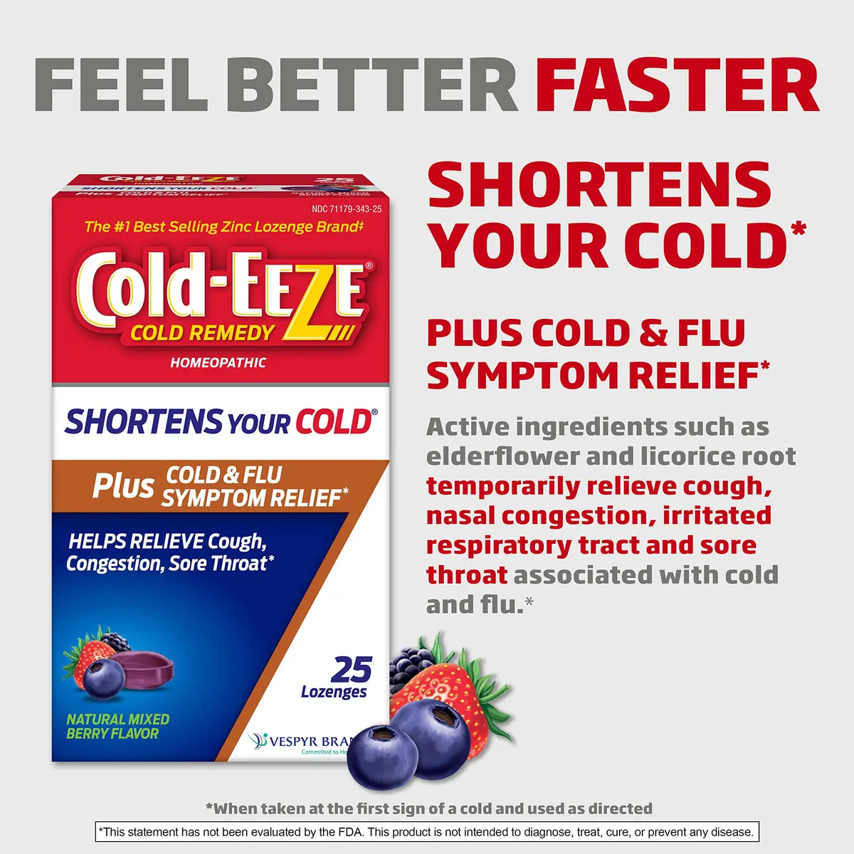 Cold-Eeze Plus Cold & Flu Zinc Lozenges 25 Count | Natural Mixed Berry, Homeopathic Relief, Shortens Cold Duration - view 2